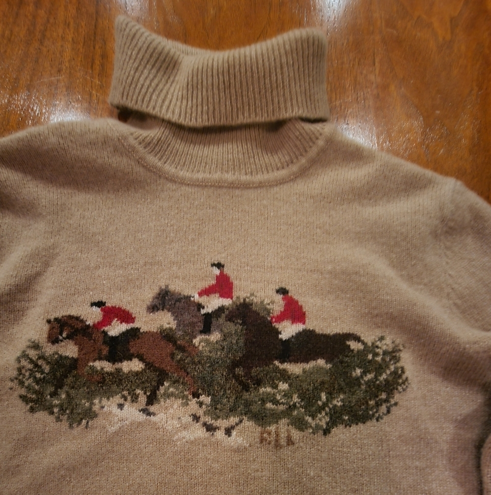 Vintage Ralph Lauren Equestrian Fox Hunt Lambswool Turtleneck Sweater Medium - Picture 9 of 16